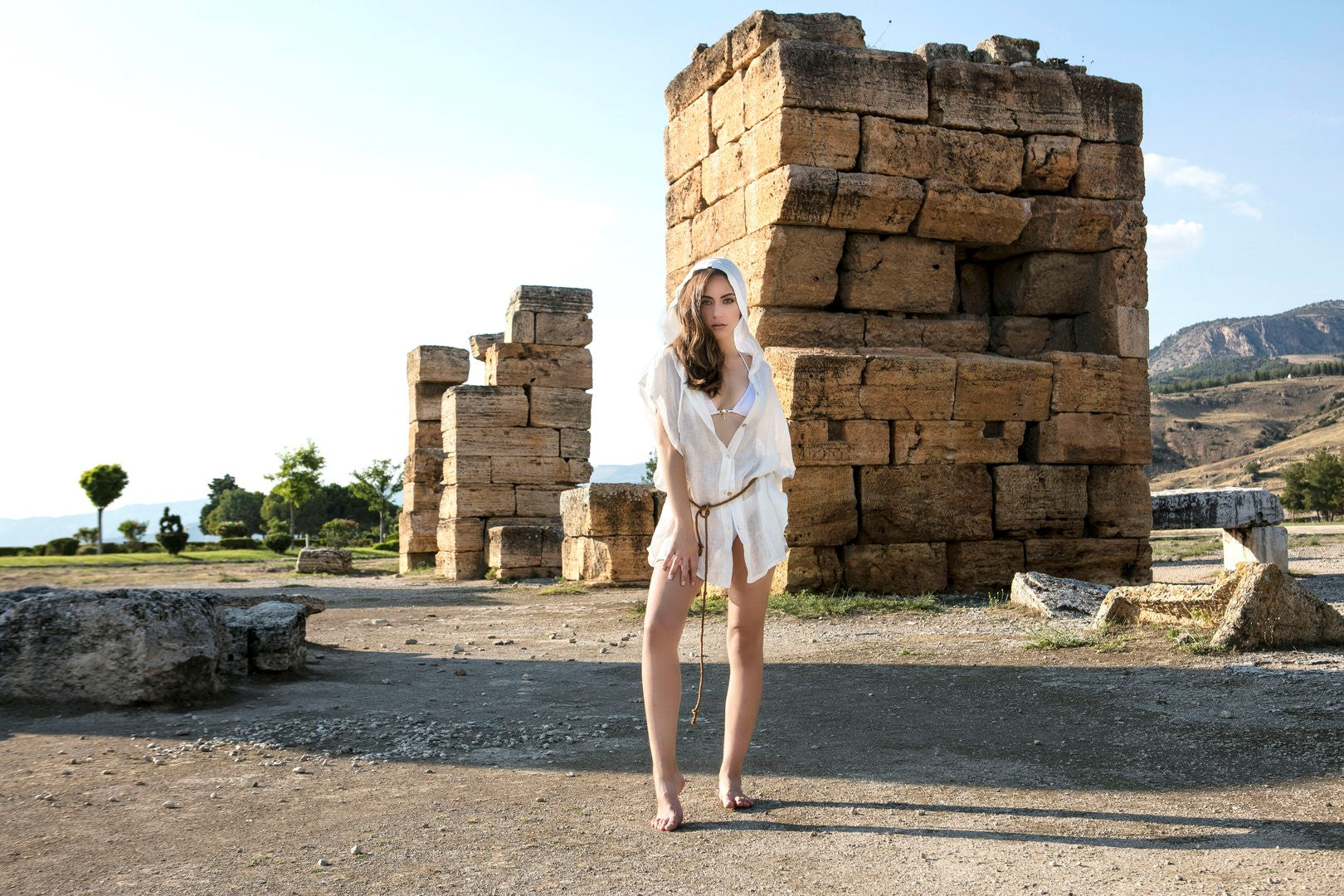 ANTIGUA- Linen Sexy Hoodie Cover up